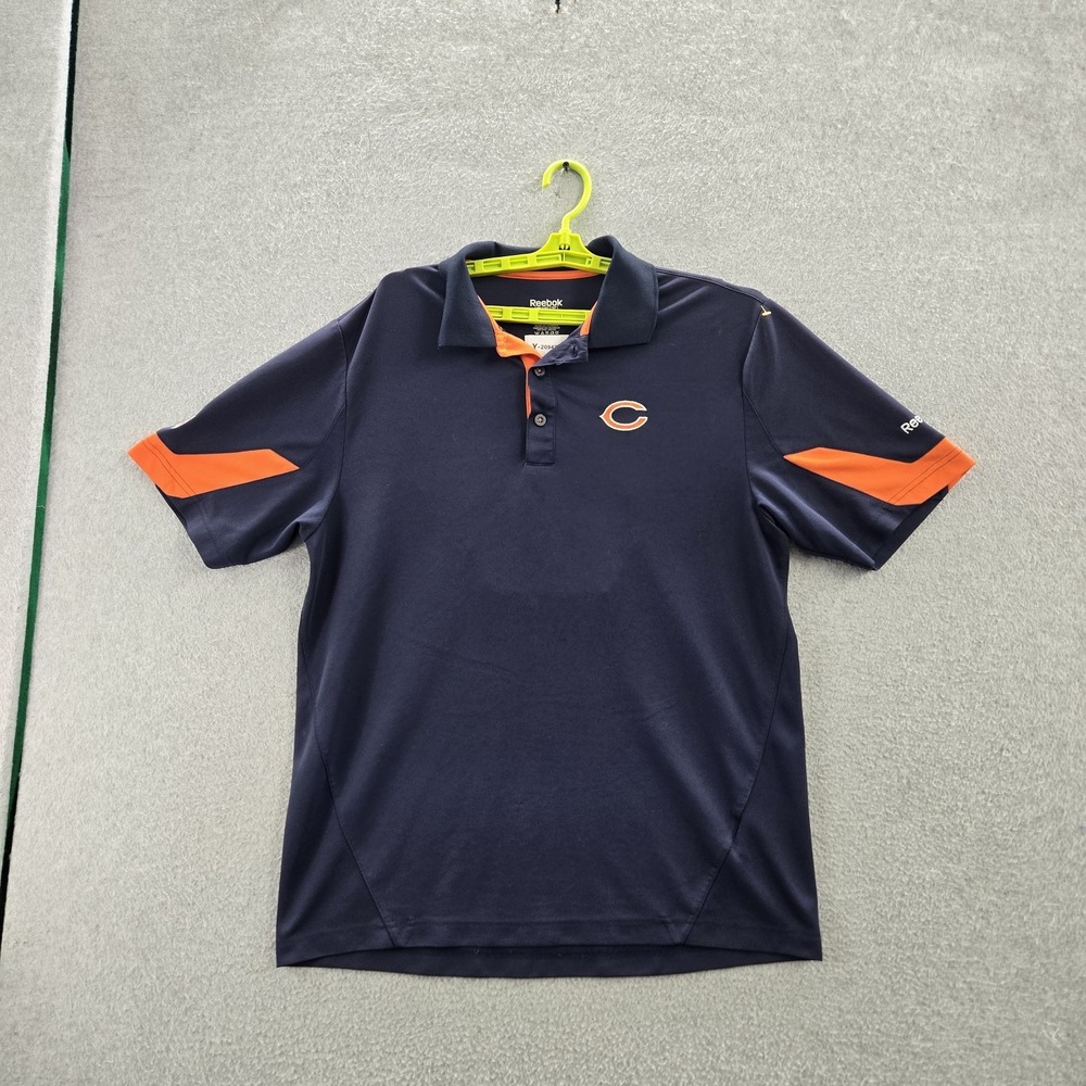 Chicago Bears Men Polo M Navy Reebok Colorblock PLAYDRY Logo Short Sleeve‎